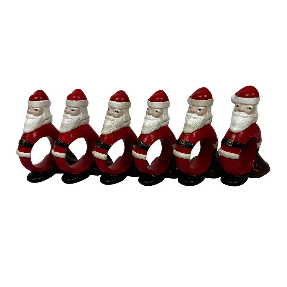 Vintage Santa Claus Napkin Rings Set of 6 Christmas Holiday Table Decor Red